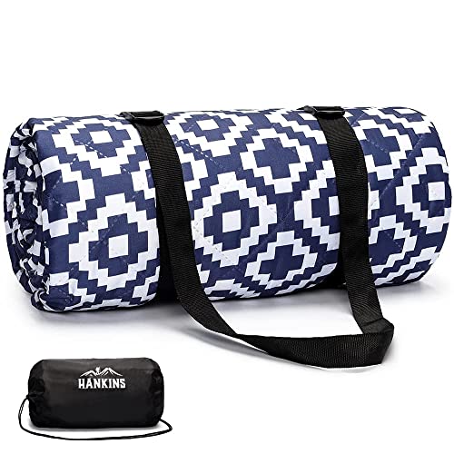 Hankins レジャーシート 4層構造 厚手 ピクニックシート大判 200X200 軽量 防水加工 収納袋付く レジャー シート 折り畳みやすい コンパクト収納 (L ネイビー)