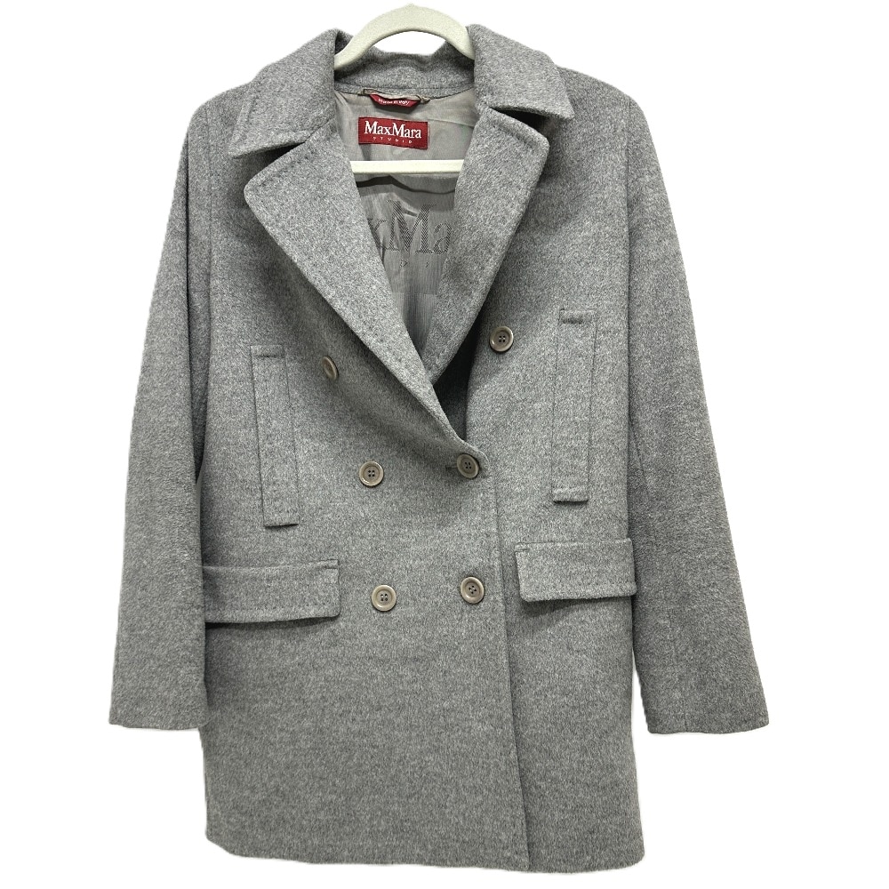 MAX MARA マックスマーラ ジャケット ステュディオ ウールブレンド ダブル テーラード ウール グレー