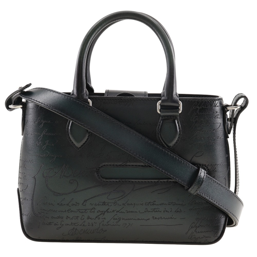 トゥジュール ガリバー カリグラフィ 2WAYショルダー ハンドバッグ レザー オプンティア 緑 メンズ 中古品 Aランク