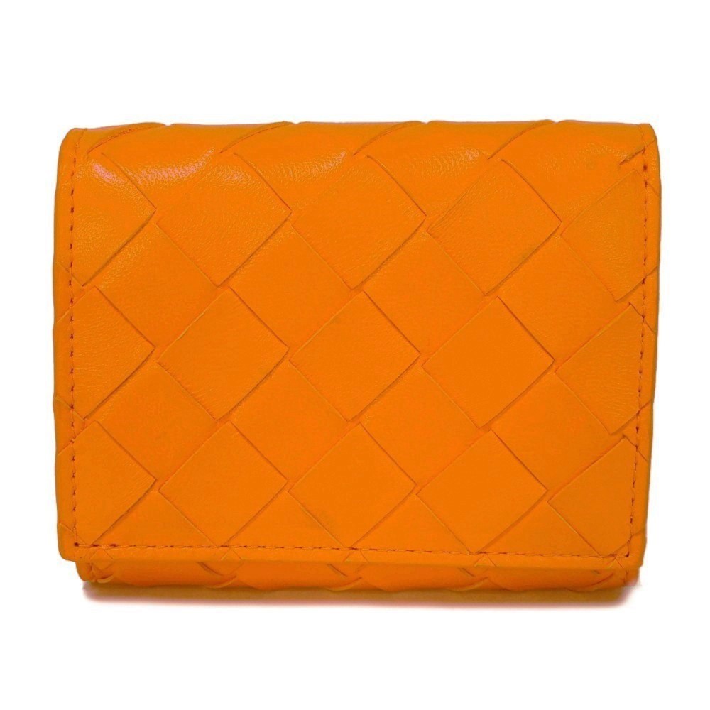 【中古】BOTTEGAVENETA 三つ折り財布 マーク RFID 未使用 スモール トリフォールド ジップウォレット マキシ イントレチャート 740310