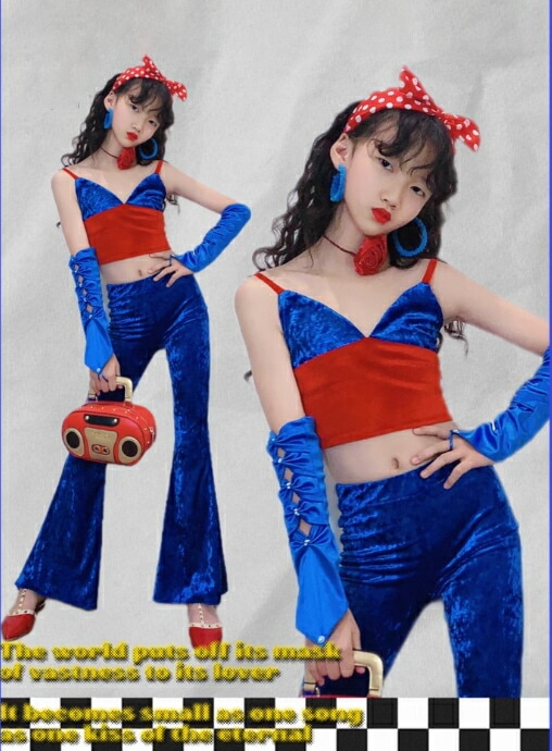 キッズ ダンス衣装 年代感 復古 上下セットアップ ヒップホップ ラテンダンス ジャズダンス衣装 子供服 トップス ラッパパンツ 子供ステージショー演出服 イベント ステージ衣装 舞台 発表会