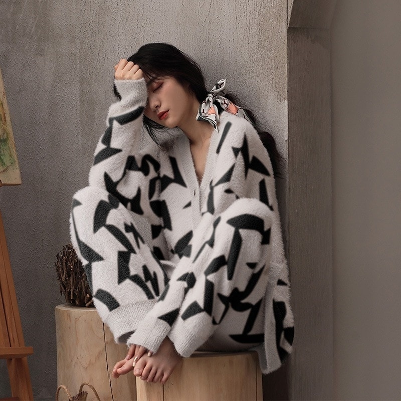 サンゴベルベットパジャマ女性カーディガン新型厚いサンゴベルベットウェア部屋着2セット 5,542円