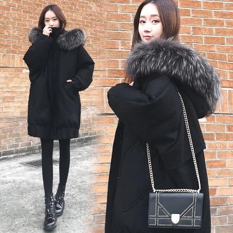 大きいサイズの冬コート女子学生韓国版厚手ミディアムゆったり保温ファーカラー綿入れ女性 セミロング トップス ジャケット