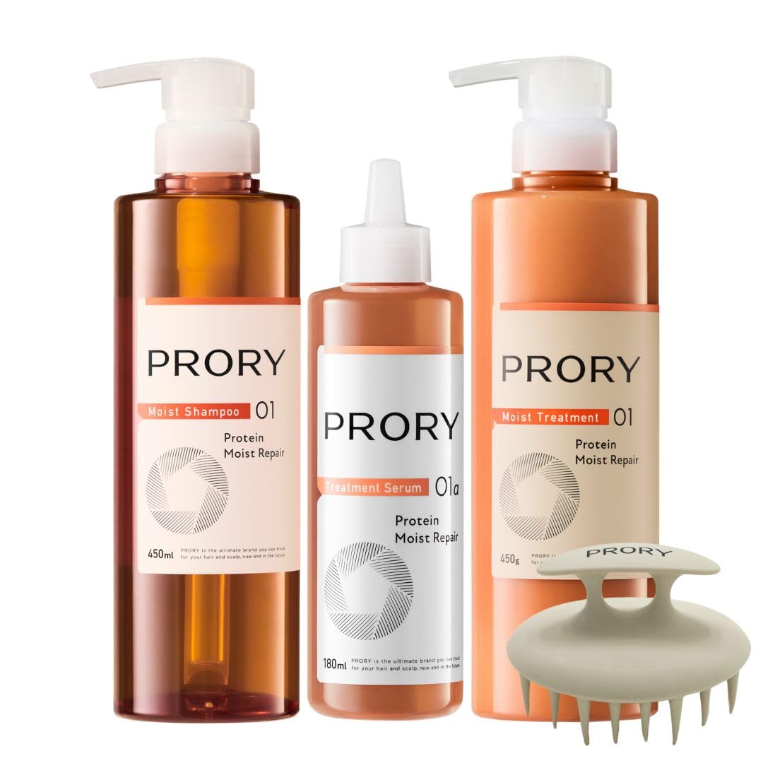 PRORY プロリー モイストリペア 3点セット シャンプー セラム トリートメント 洗い流す 素髪再成 頭皮ケア うねり ダメージケア (本体) コーム付き
