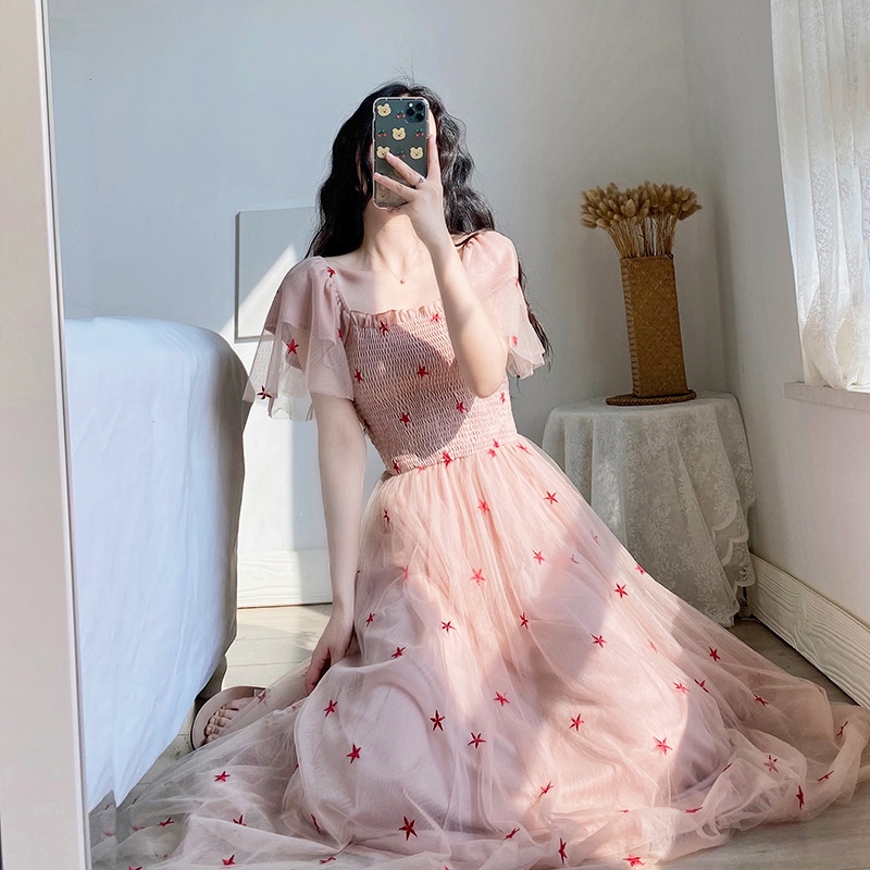 ワンピース ワンピドレス ロング ロング丈 袖あり 半袖 細身 チュール シフォン ウエストマーク 透け感 かわいい シンプル カジュアル 上品 お洒落 レトロ ラフ ラブリー キュート ガーリー