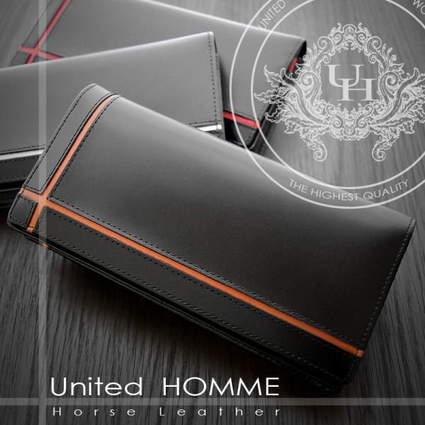 【unitedHOMME】馬革×牛革クロスラインデザイン紳士長財布UH-10743色展開