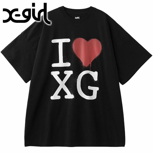 ステンシル アイラブXGロゴ ショートスリーブ ビッグTeeドレス [105252041007] レディース トップス 半袖 ビッグシルエット xgirl BLACK ブラック 黒 正規取扱店