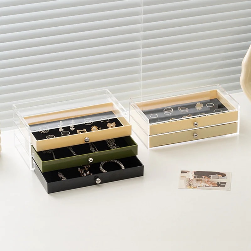 多層アクリルジュエリー収納透明クリームスタイルイヤリングネックレスリング小さなアクセサリー化粧台整理