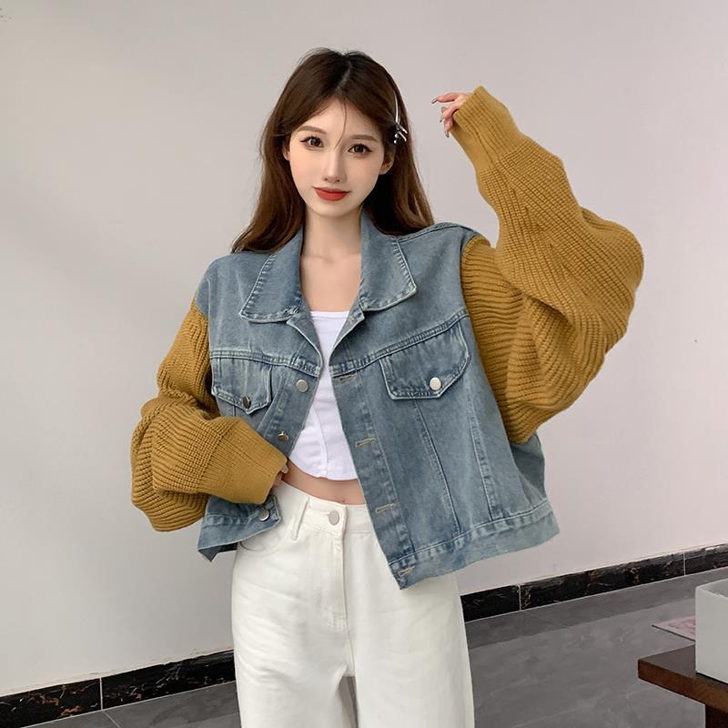 出荷が早い2025春 新作 おしゃれ ニット 切り替え デニムジャケット ゆったり ショット丈 ジャケット トップス アウター 着痩せ 流行りデニムジャケット