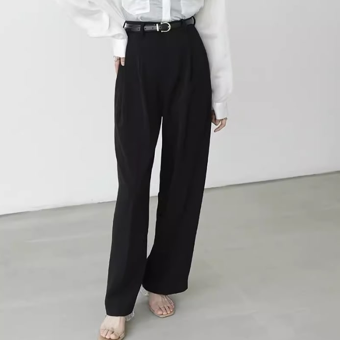 レディース パンツ ボトムス ストレートパンツ ストレート Iライン フェミニン タック ファスナー ポケット ハイウエスト コンサバ ポリエステル かわいい 大人可愛い きれいめ シンプル 上品