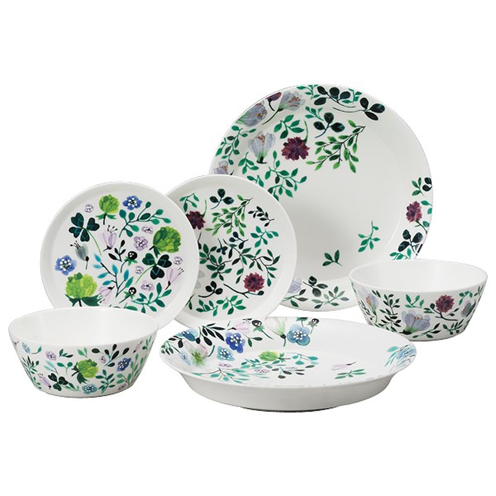 NARUMI(ナルミ) 食器セット アンナ・エミリア グリーン 花柄 かわいい 2柄セット 6ピース入り 電子レンジ温め 食洗機対応 ギフト箱入り 96604-23137P