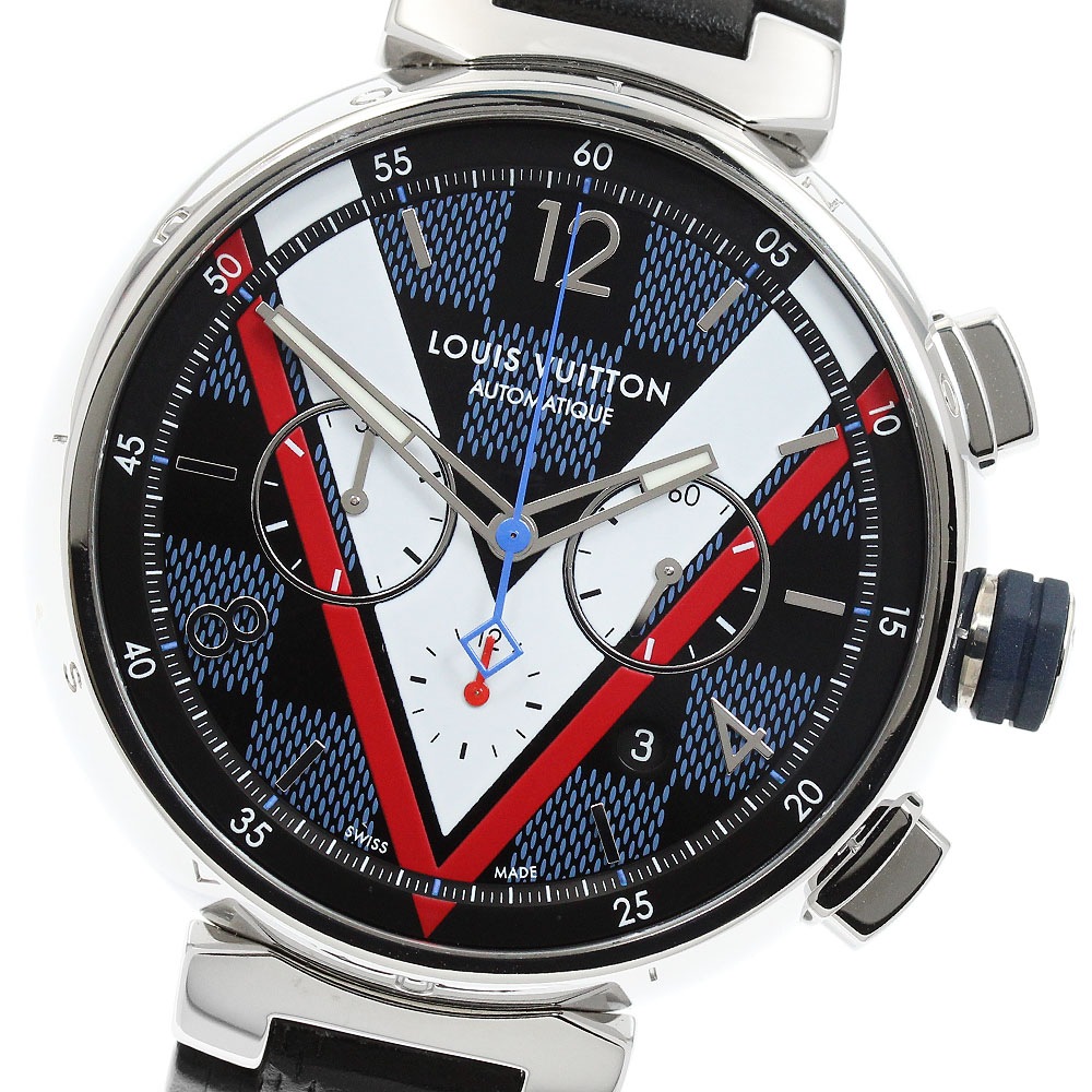 ルイ・ヴィトン LOUIS VUITTON QA076 タンブール ダミエ・コバルトV 自動巻き メンズ 良品 箱付き_952644【中古】