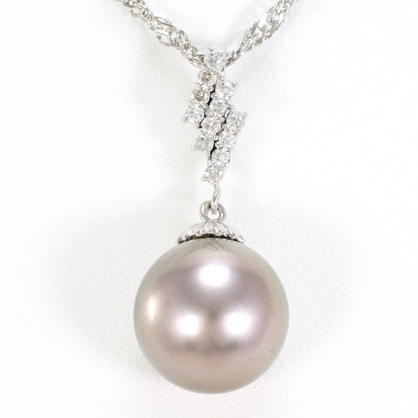 PT900 プラチナ PT850 ネックレス 黒蝶真珠 ダイヤ 0.15 カード鑑別書 中古