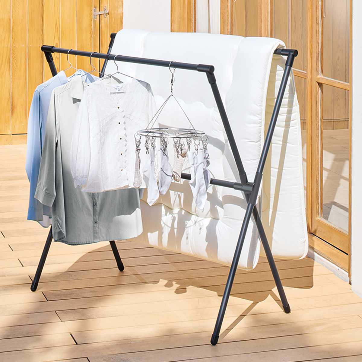 物干し ポーリッシュ ブラック 伸縮 布団干し 2枚 X型 屋外 折りたたみ PORISH インテリア物干し 物干しスタンド 布団 ハンガー 黒 おしゃれ 洗濯物干し ふとん 伸縮式