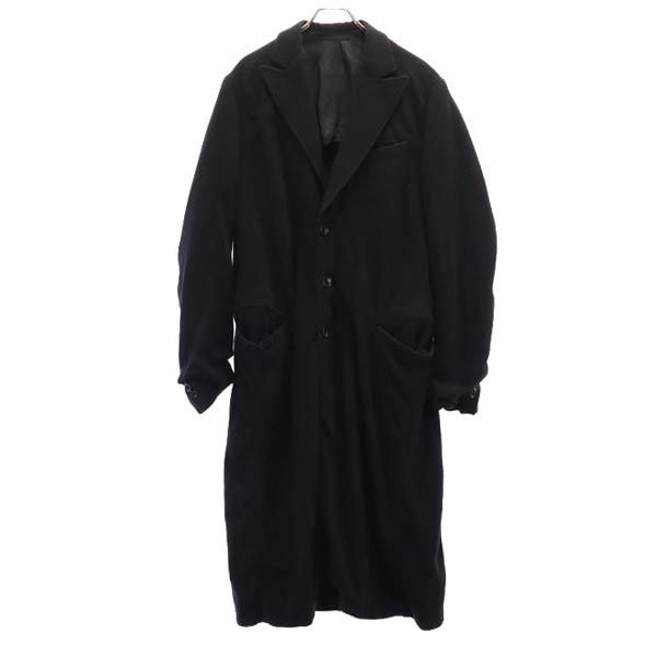 イタリア製 ウールブレンド チェスターコート 48 ブラック メンズ