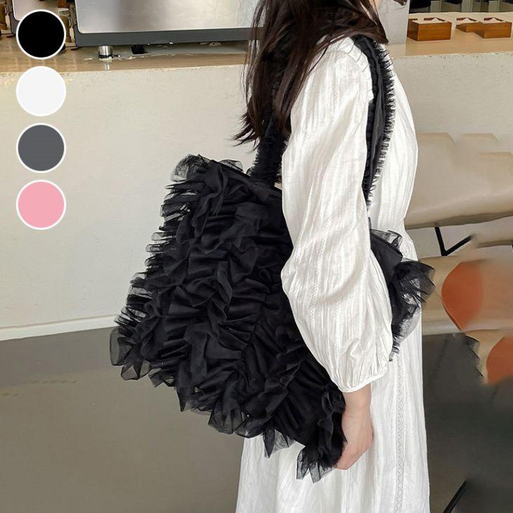 【期間限定】シアー チュール フリル ショルダー メッセンジャー バッグ カバン 【ash406-197】【予約販売：15-20日】宅込