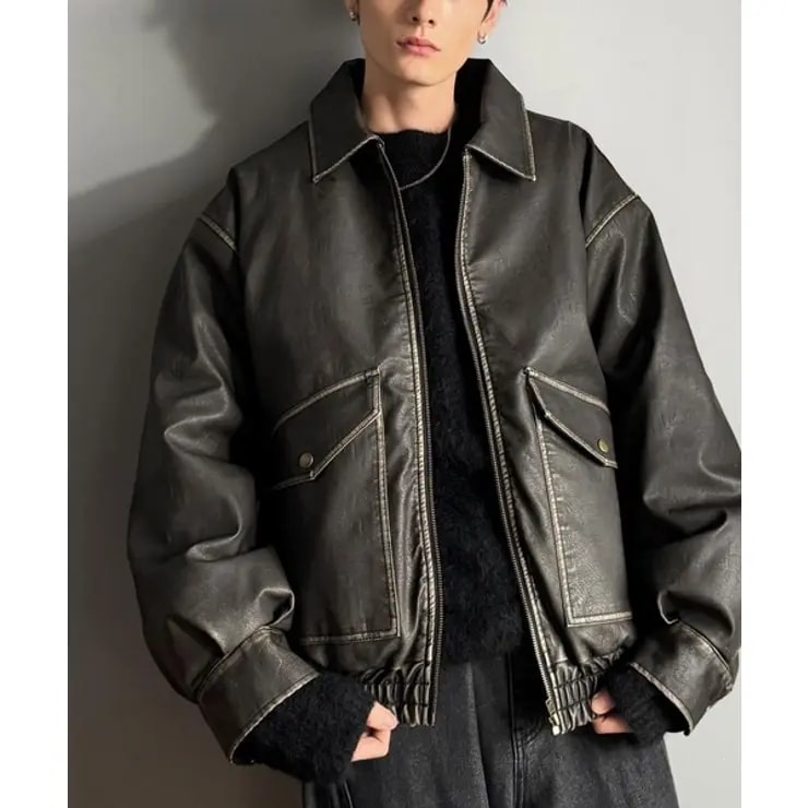 【Classical Origin】「Sランク」ヴィンテージレザー中綿入りブルゾン／Vintage Leather Padded Blouson