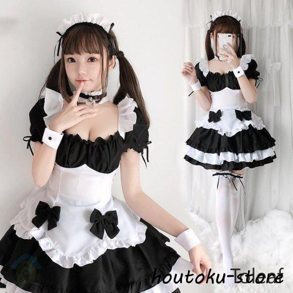 2026人気登場!白黒 メイド服 可愛くてな猫が制服に扮する 衣装 コスプレメイド服 ロリータのワンピース6点セット パーティー変装