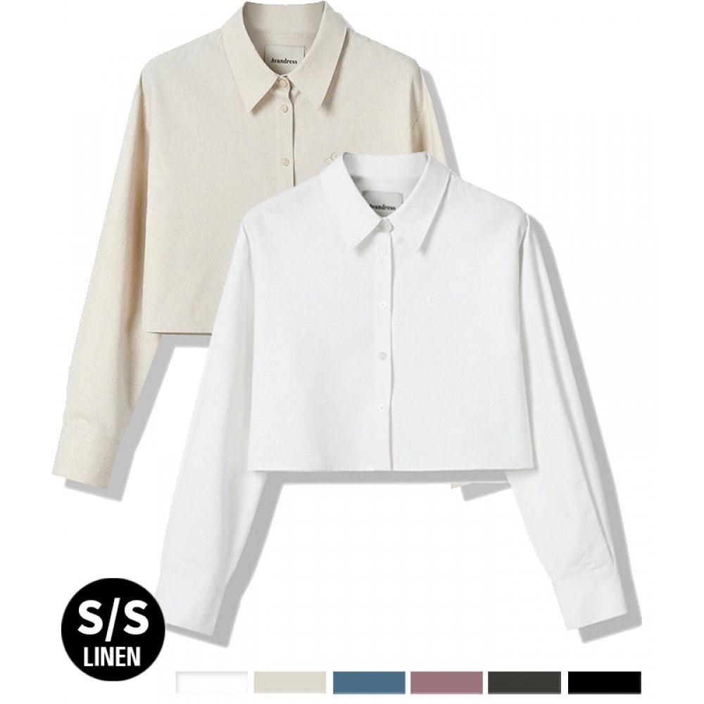 AVANDRESS フレンチリネン ルーズフィット クロップシャツ - 6COL