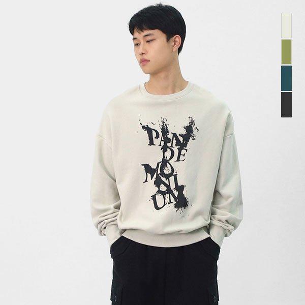 メンズ オーバーフィットスプリッターレタリングマンツーマンラウンドネックコットンスウェットシャツ SRAT139