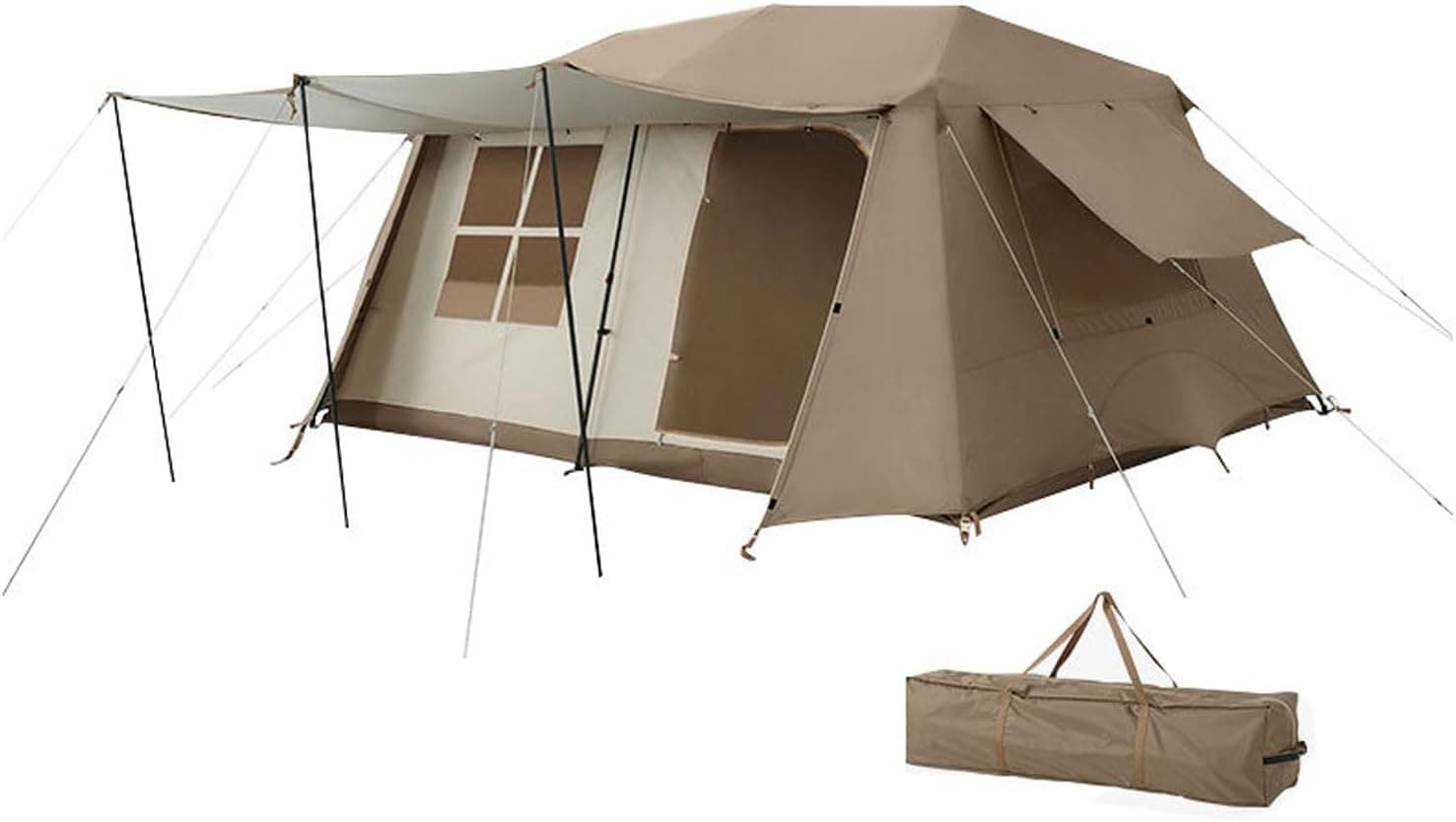 大型 ワンタッチテント 46人用 ロッジ型テント 小部屋テント　パークテントキャンプテント　一体型 自立式 2つの前室 前室ポール付き 設営簡単