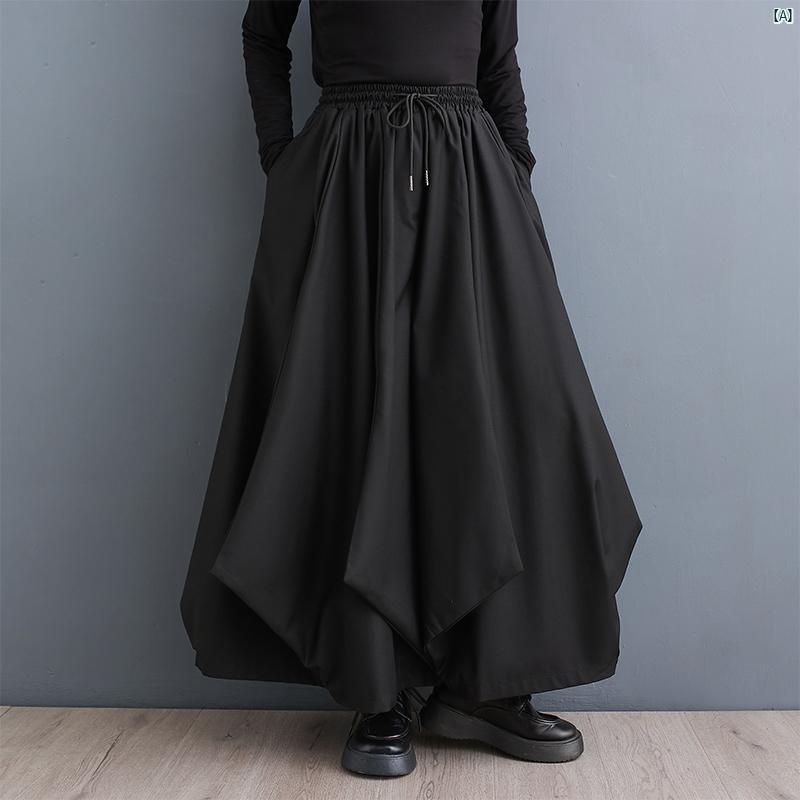 レディース　ファッション　　シンプル　オシャレ 春 新 レイ ヤード プリーツ パンツ ファッション カジュアル ダーク 大型 ランタン ワイド レッグ ブラック スリム