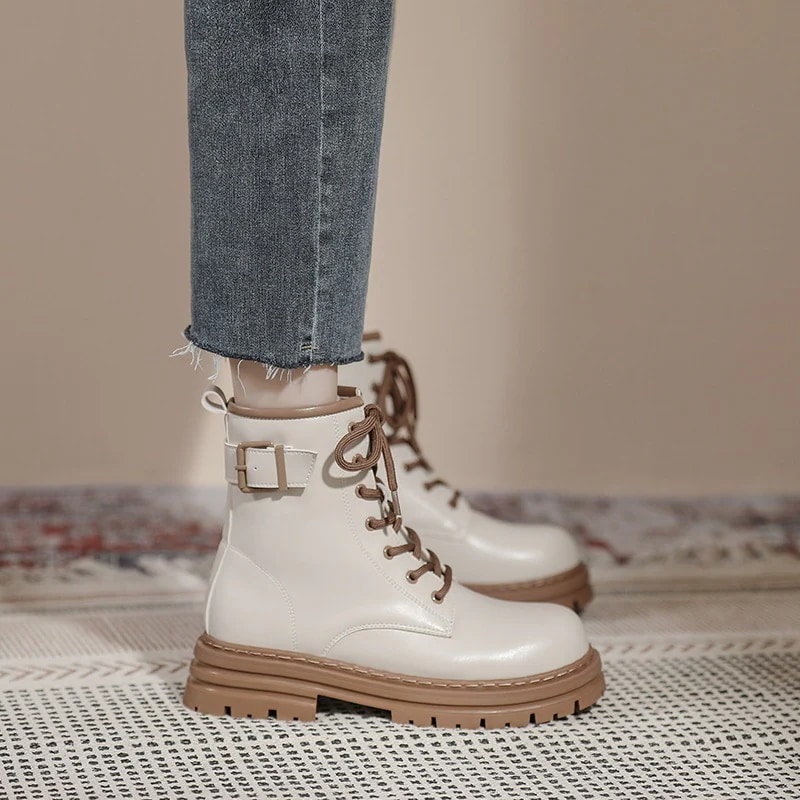 靴 レディース マーディンブーツ レトロ ショットブーツ ホワイト 英伦風