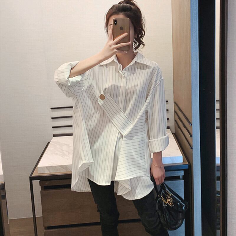 ストライプシャツ トップス シャツ 袖あり l 襟付き 前開き かわいい 大人可愛い きれいめ シンプル カジュアル 大人 おしゃれ お洒落 大人可愛い 個性的 ストライプ 春 夏 秋 10代 2