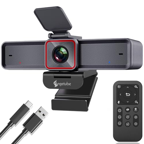 Angetube 4K Webカメラ 会議カメラ 高速オートフレーミング 10倍ズーム1080p 60fpsプライバシーシャッター付30- 100視野角AI追跡HDRリモートコントロール