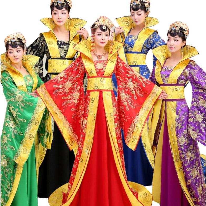 引き裾漢服唐装　5色　マキシ丈チャイナドレス　スパンコール刺繍中国古代宮廷衣装　皇后皇帝貴妃コスプレ仮装変装　中華服　華流ハロウィン舞台ステージ衣装30%までに制限