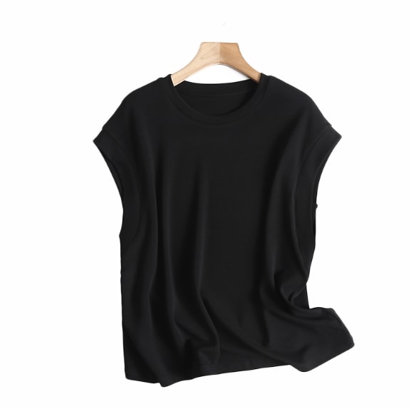 トップス Tシャツ 白シャツ 白トップス ミディアム丈 袖なし ノースリーブ ラウンドネック 襟なし 綿 かわいい 大人可愛い シンプル カジュアル 大人 アジアン エスニック エキゾチック 大人女子