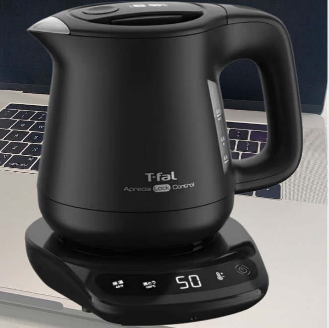 V025電気ケトル アプレシアロックコントロール 0.8L 9段階温度調節 60分保温 省スチーム設計 タッチパネル式 ブラック KO8608J0