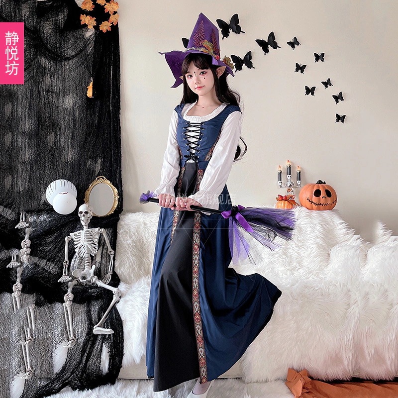 ハロウィン大人用コスチュームレトロ宮殿風魔女ドレスロングスカートロールプレイ中世文学ヨーロッパ