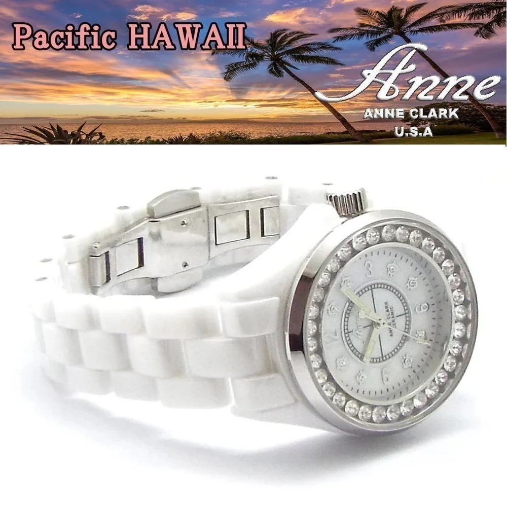 天然シェル サファイア セラミック スワロフスキー 腕時計 マークメロウ パシフィックハワイ AU1036