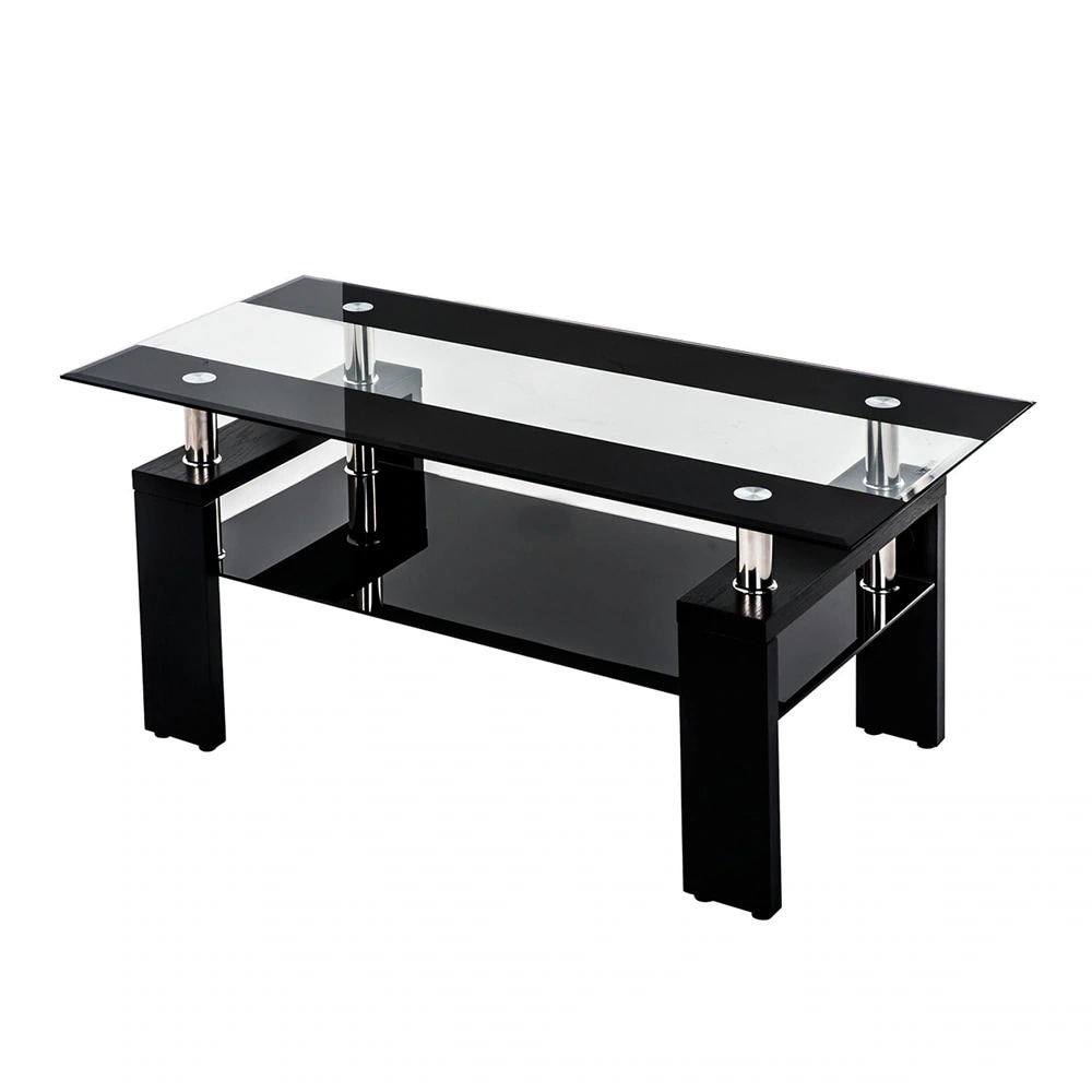 [国内発送 送.料無料]A111 ガラステーブル　センターテーブル　リビングテーブル　 ローテーブル モダン シンプル ガラス 北欧【ブラック＆クリア混色天板+ブラック脚】
