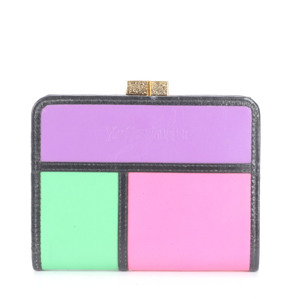 マルチカラー がま口 レザー 二つ折り 財布 長財布 二つ折り 三つ折り コンパクト ウォレット ラウンドファスナー レディース ERM CP27-7 中古