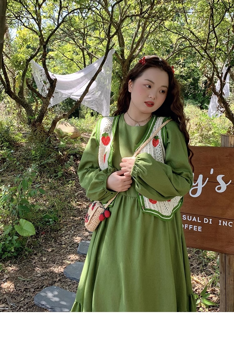 グリーン ドレス ベスト 2点セット 女性 サイズ 文学 スーツ 個性的 ワンピース ロング ロング丈 袖あり 長袖 襟なし かわいい 大人可愛い おしゃれ お洒落 こなれ感 ラフ 秋 冬 10代 12,900円