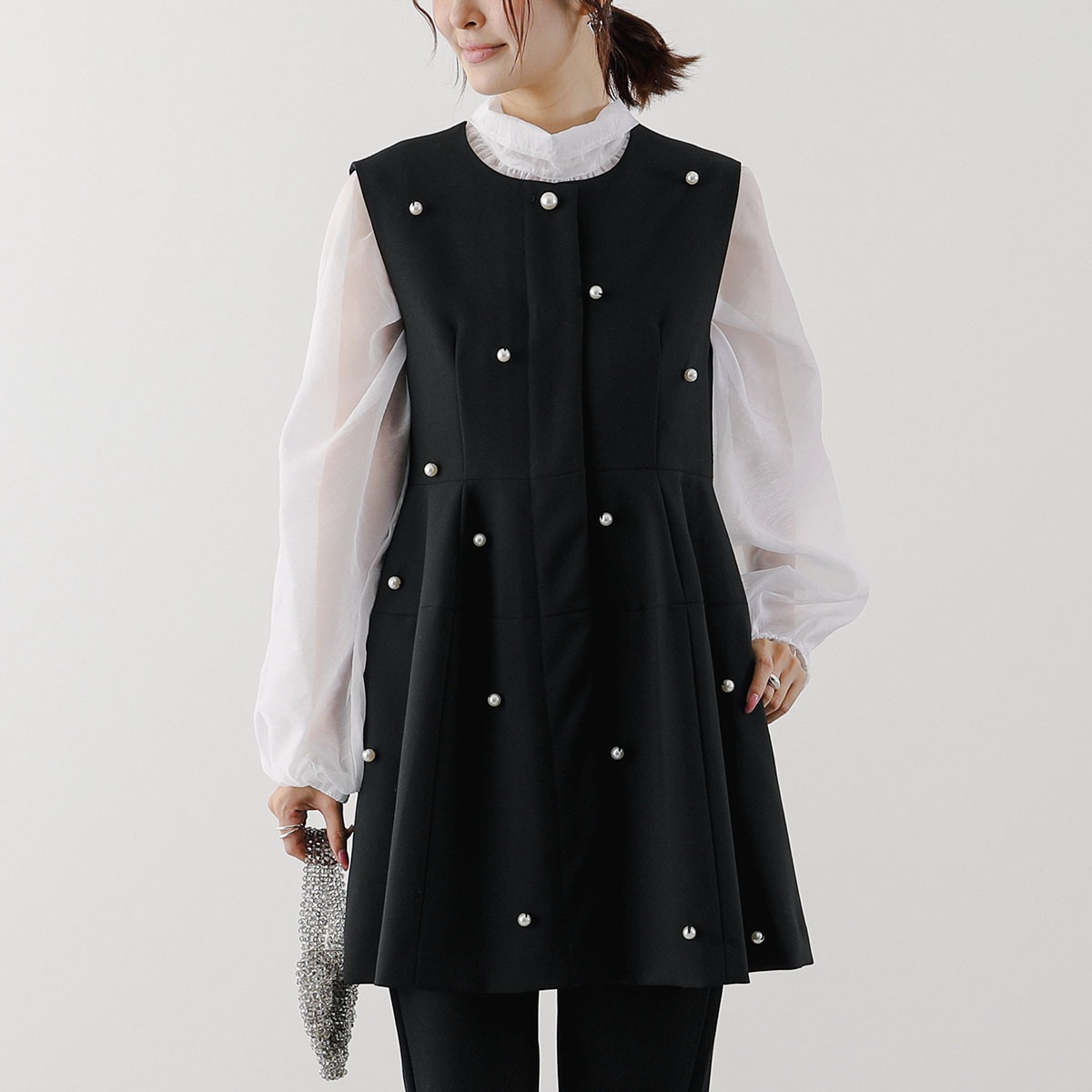 PICCIN PERLA ピッチン ベスト 904570 レディース パール ジレ フレア ノースリーブ 91