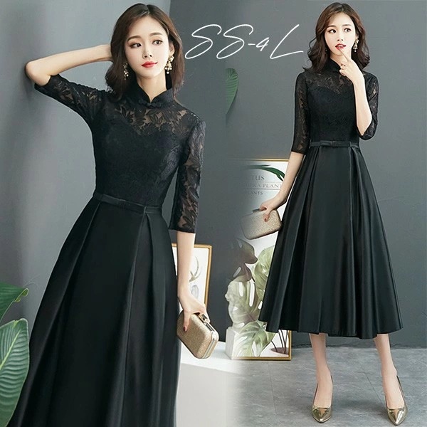 ドレス 大人 ピアノ 発表会 ミモレ丈ドレス 演奏会 演奏会用ドレス ピアノ発表会 黒 結婚式 高校生 パーティードレス 演奏会ドレス 母親 コンクール イブニングドレス ミモレ丈 ぽっちゃり 大きい