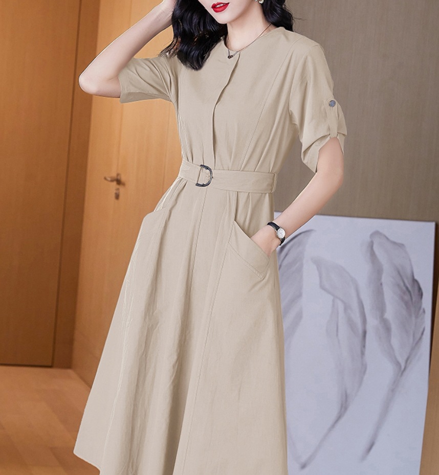 ワンピース デート モテアイテム フレアワンピース ミモレ丈 五分袖 ウエストマーク コットン 可愛い きれいめ 上品 おしゃれ かっこいい 可愛い ラブリー キュート ガーリー クール