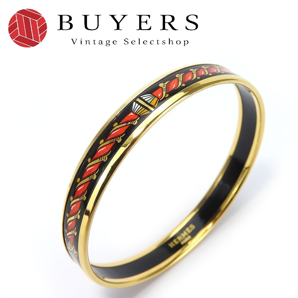 中古 バングル エマイユPM エナメル メタル ブラック ゴールド金具 Y刻印 アクセサリー レディース 女性