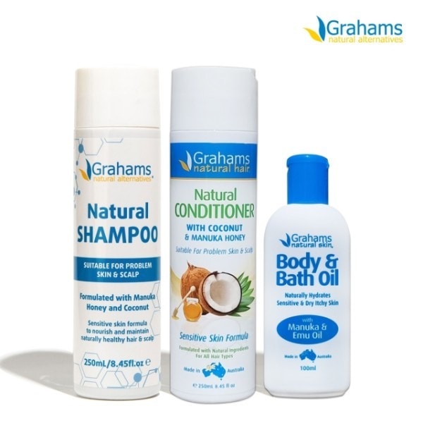 1200M グラハムス ナチュラルシャンプー250ml+コンディショナー250ml+バスオイル100ml SET