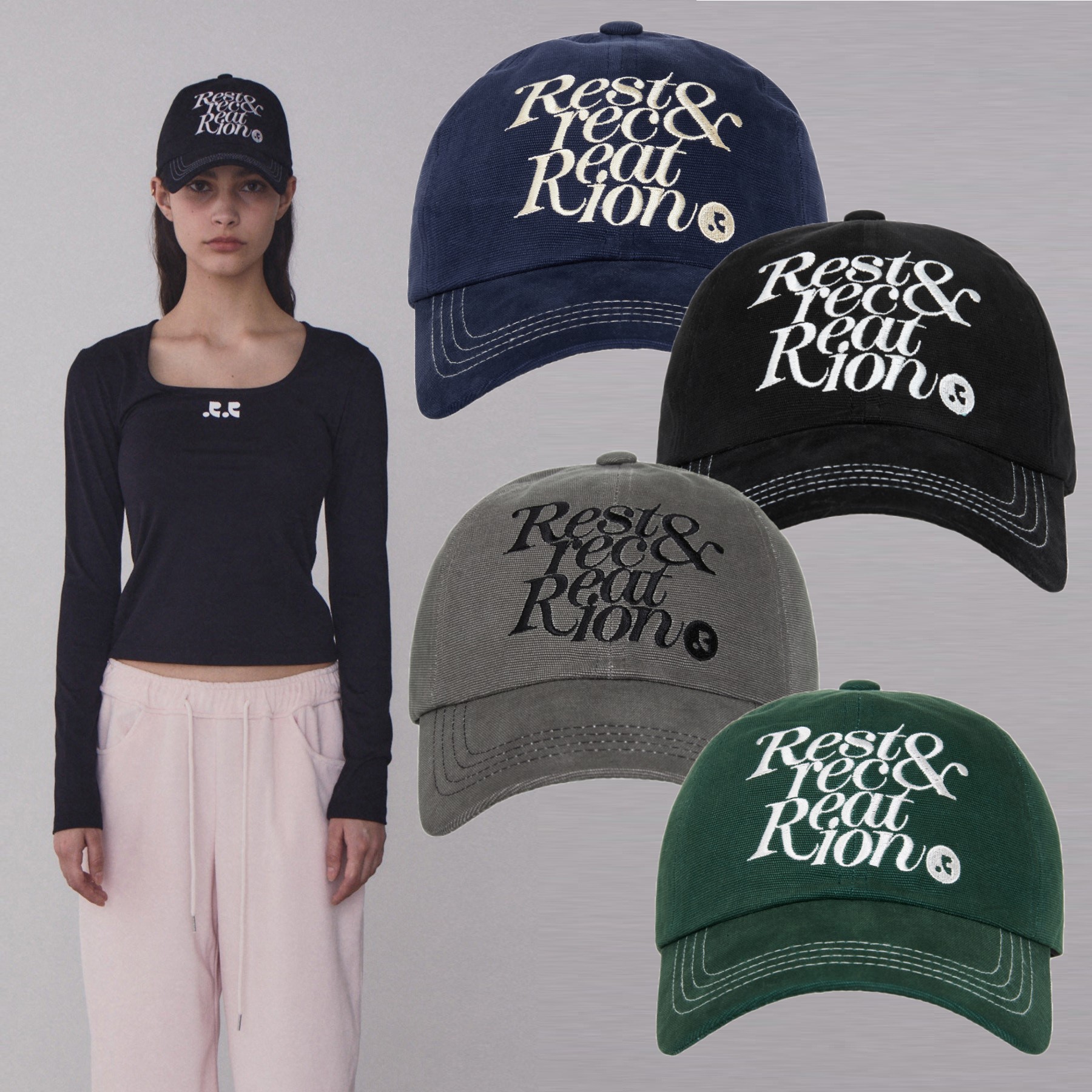 EMIS☆韓国ファッション FOOT PRINT WAPPEN BALL CAP(6color) FOOT PRINT WAPPEN BALL CAP-GREEN - EMIS
