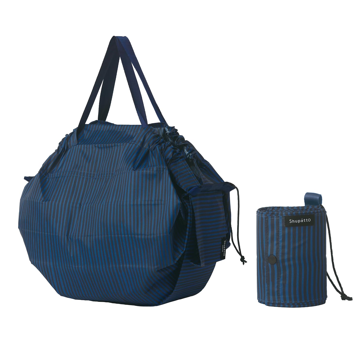 [マーナ] Shupatto 保冷バッグ (20L / インディゴストライプ) シュパット 一気にたためる エコバッグ (折りたたみ) S500ID