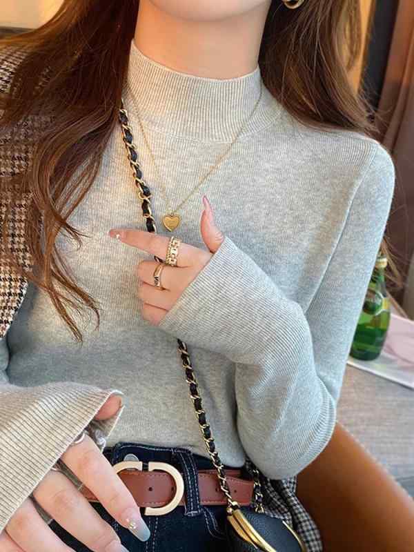 シャツ レディース 秋 冬 ニット ハーフ タートルネック ボトム ハイエンド 厚手 スリム セーター インナートップス