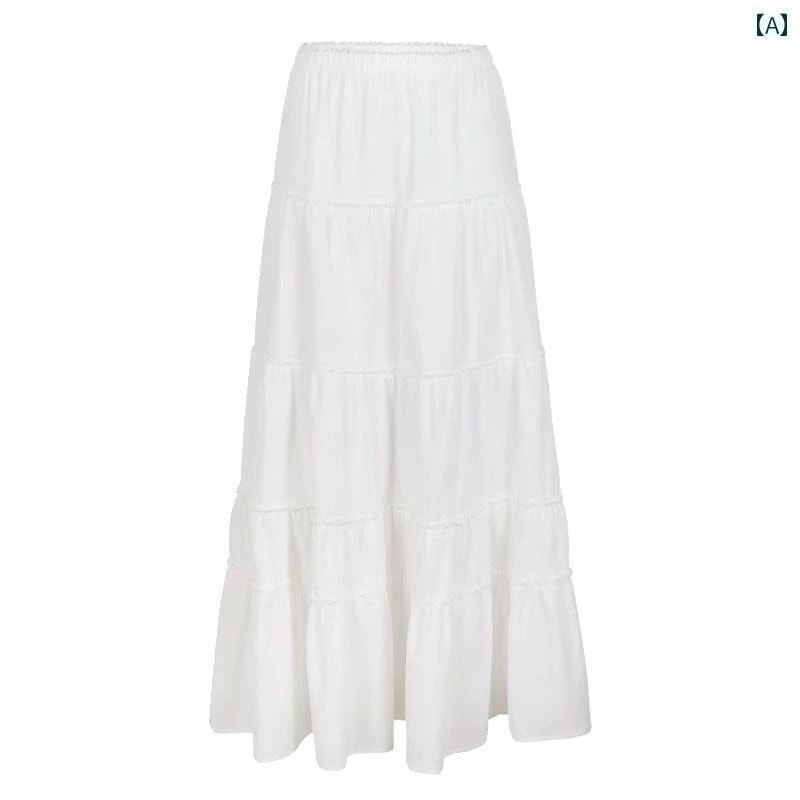 レディース　スカート　ハイウエスト Rouje ナイーブ ホワイト a ライン スカート ハイウエスト スリム ヒップ カバー ティアードスカート ドレープ 優しい 万能 ミディ