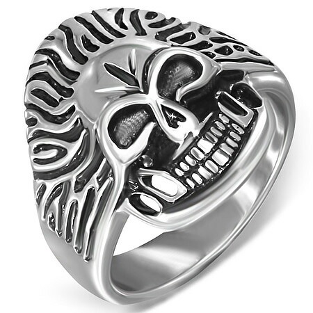 スカリオンステンレスリング（RMT206）指輪 25号 ドクロ 笑顔 髑髏 ガイコツ ロン毛 長髪 サージカルステンレス316L 男性 女性 プレゼント アクセサリー r0638xxxxxxxx