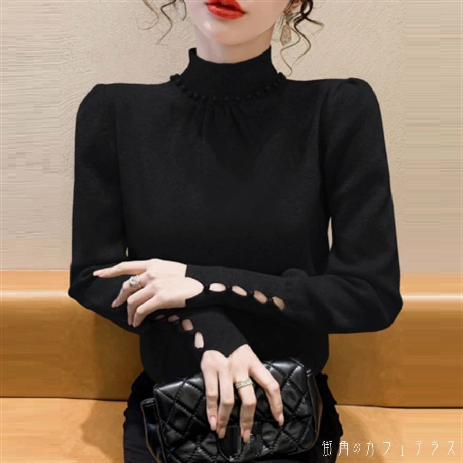 セーター トップス 3色 長袖 ハイネック Aライン フレア プルオーバー 厚手生地 ブラック ホワイト ベージュ カラバリ かわいい 大人可愛い 大人女子 こなれ感 シンプル カジュアル 大人 上品