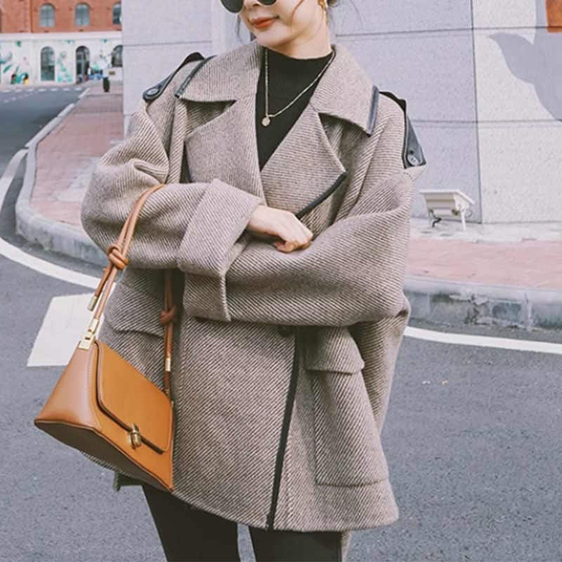 レディース アウター コート 長袖 テーラードジャケット　エポレット デザイン ショートコート バイカラー　グレー グリーン S M L XL