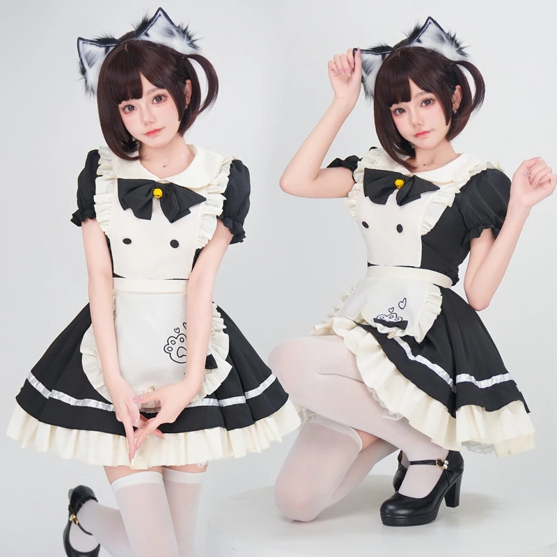 日本の白黒アニメメイド衣装ロールプレイcos衣装コスプレパフォーマンス服ロリータドレス